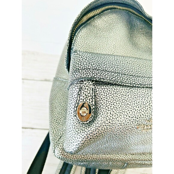 COACH Mini Campus Backpack In Hologram Pebble Leather Silver Metallic - Picture 5 of 8
